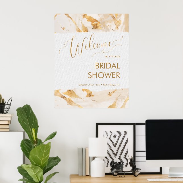 Golden Abstract Luxury Bridal Shower Welcome Poster (Home Office)