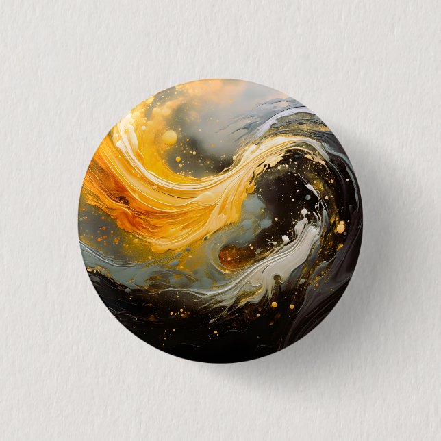 Golden Abstract Marble Modern Waves Button (Front)