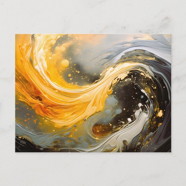 Golden Abstract Marble Modern Waves Holiday Postcard (Front)
