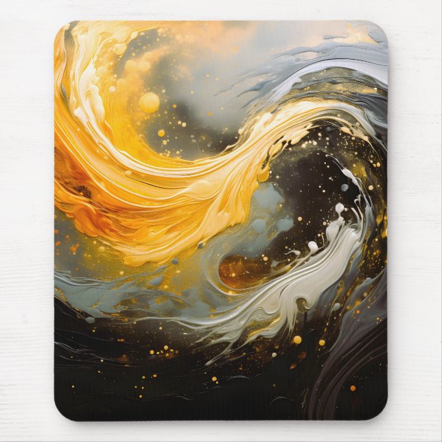 Golden Abstract Marble Modern Waves Mouse Pad (Front)