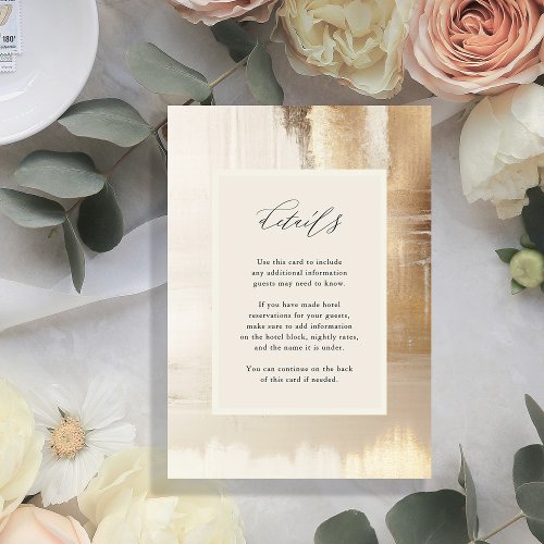 Golden Abstract  Modern Wedding Details Enclosure Card