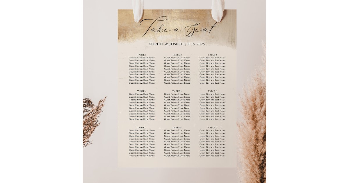Golden Abstract | Modern Wedding Seating Chart | Zazzle