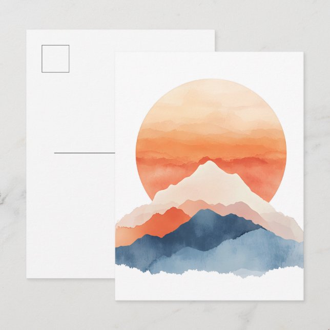 Golden Abstract Mountain Peak Sunrise Announcement Postcard (Front/Back)