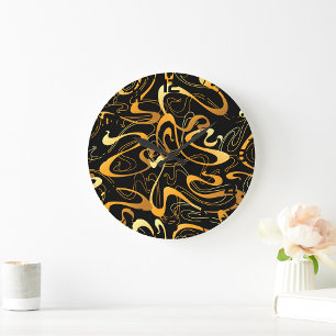 Golden Abstract Swirl Pattern Large Clock