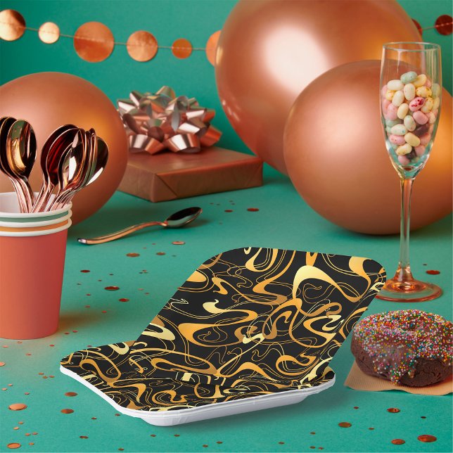 Golden Abstract Swirl Pattern Paper Plates (Creator Uploaded)
