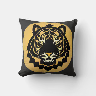 Golden Abstract Tiger Illustration Throw Pillow