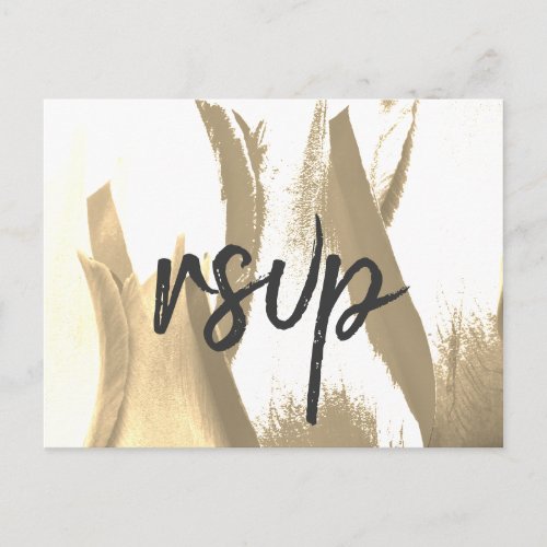 Golden Abstract Tulip Flower RSVP  Invitation Postcard - Golden Abstract Tulip Flower RSVP Invitation Postcard. Beautiful abstract tulips in golden and white colors. A monochromatic golden tulip with trendy script.