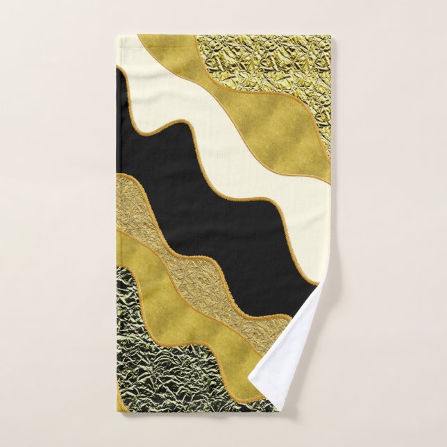 Golden Abstract Wave Modern Gold Glam Trendy Bath Towel Set (Hand Towel)