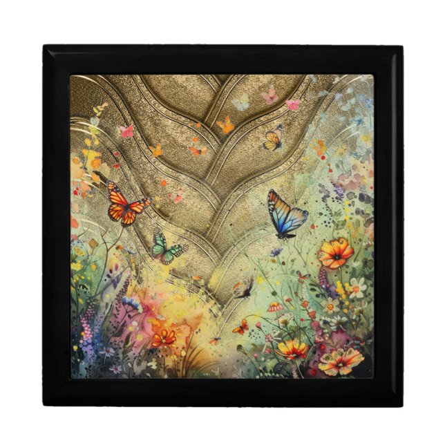 Golden accent butterfly garden custom art gift box (Front)