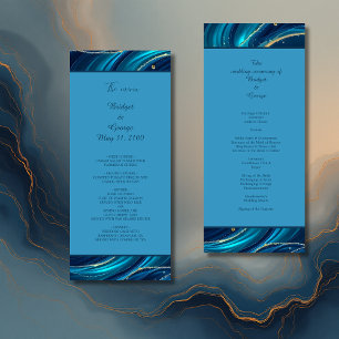 Golden Accented Abstract Ocean Waves wedding Program