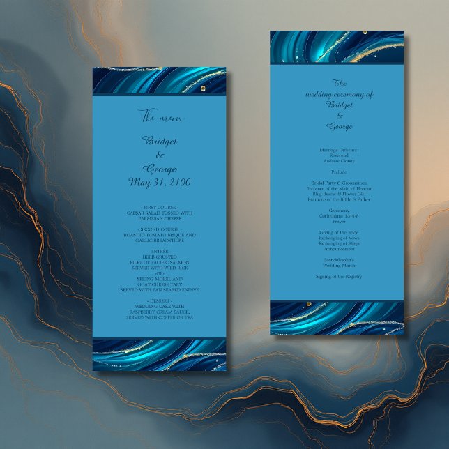 Golden Accented Abstract Ocean Waves wedding Program (Creator Uploaded)