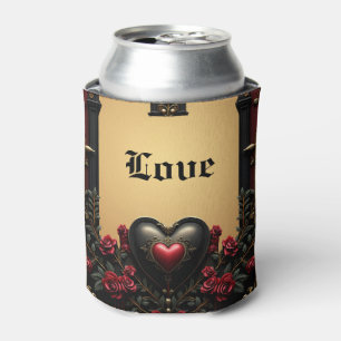 Golden accents, red roses, and a heart: can cooler