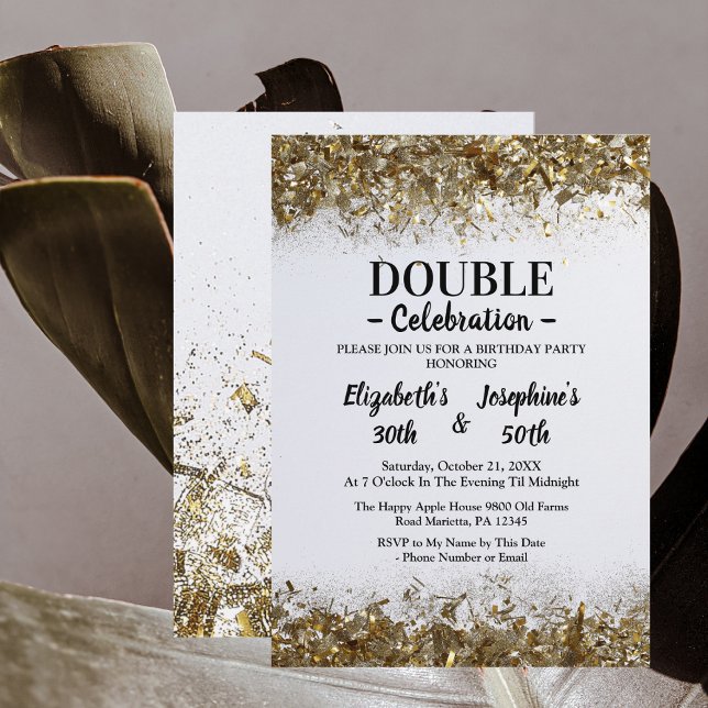 Golden Adult Joint Double Birthday Celebration  Invitation (Creator Uploaded)