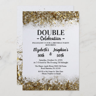 Golden Adult Joint Double Birthday Celebration Invitation