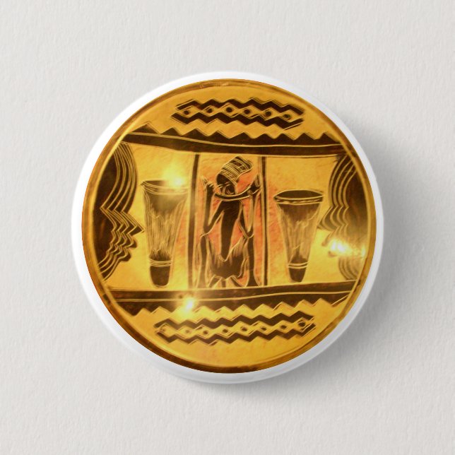 Golden African Ethnic Art Print Design Button (Front)