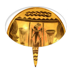 Golden African Ethnic Art Print Design Cake Topper