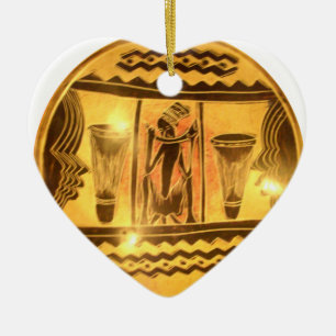 Golden African Ethnic Art Print Design Ceramic Ornament