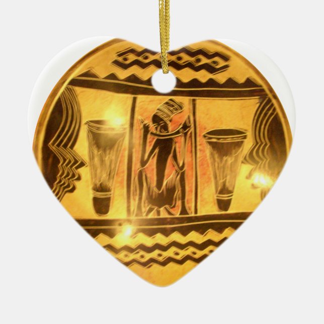 Golden African Ethnic Art Print Design Ceramic Ornament (Front)