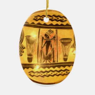 Golden African Ethnic Art Print Design Ceramic Ornament