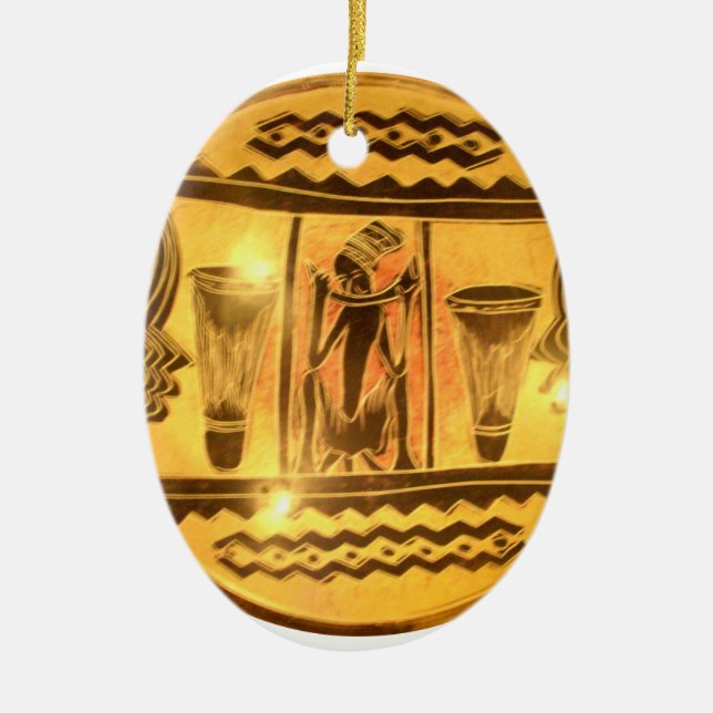 Golden African Ethnic Art Print Design Ceramic Ornament (Front)