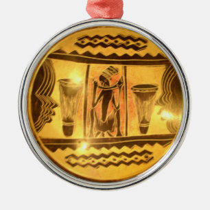 Golden African Ethnic Art Print Design Metal Ornament
