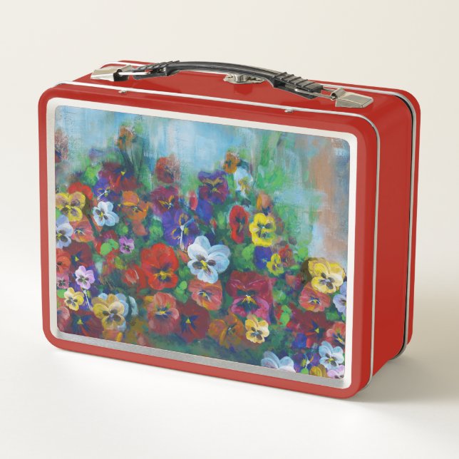 Golden Afternoon Pansies by Jason Street Metal Lunch Box (Back)