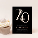 Golden Age | 70th Birthday Party Rose Gold Foil Invitation<br><div class="desc">Celebrate her milestone birthday with these chic 50th birthday party invitations featuring "70" in real rose gold foil embellished with flowers. Personalize with your party details beneath in elegant white lettering. A chic and upscale choice for fabulous 70th birthday celebrations!</div>