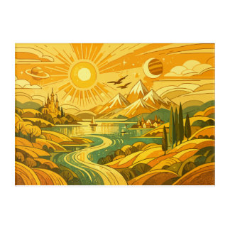 Golden Age abstract cartoon landscape wall art