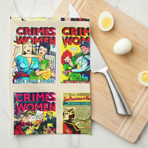 Golden Age Adventure Comic Covers Crimes By Women Kitchen Towel