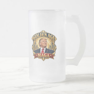 Golden Age Art Deco Two-Sided Frosted Glass Beer Mug