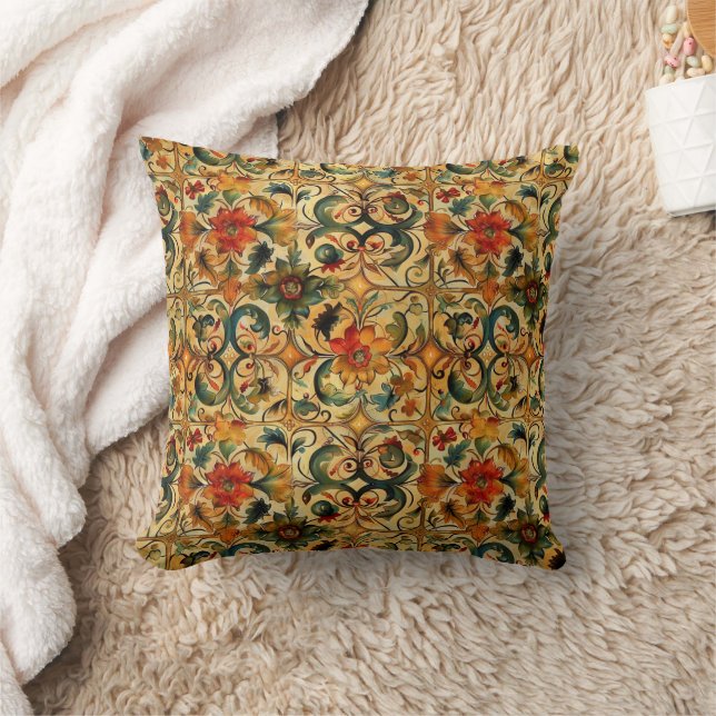 Golden Age Botanical  Throw Pillow (Blanket)