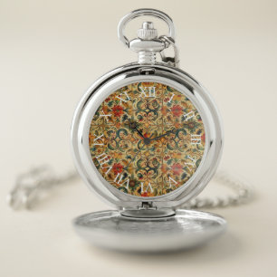 Golden Age Botanical with Roman Numerals Pocket Watch
