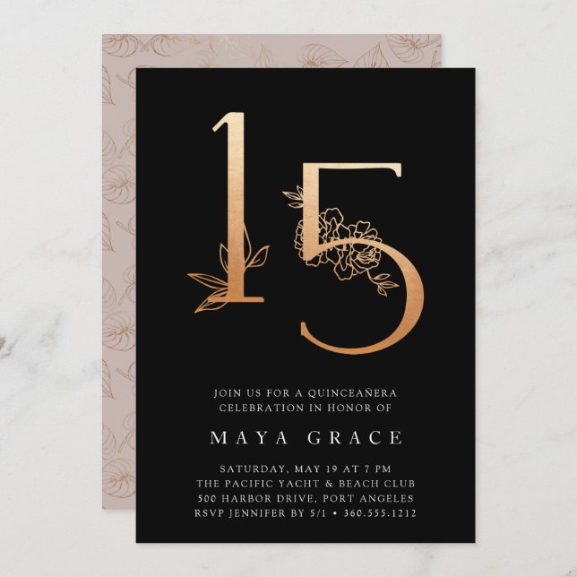 Golden Age | Rose Gold Quinceanera Invitation (Front/Back)