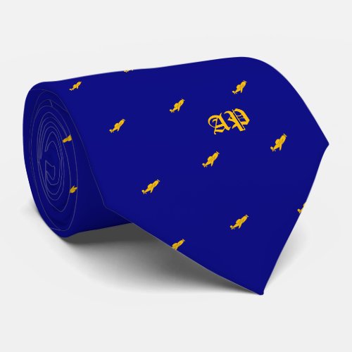 Golden Age Skies Vintage Aircraft in Blue  Gold Neck Tie