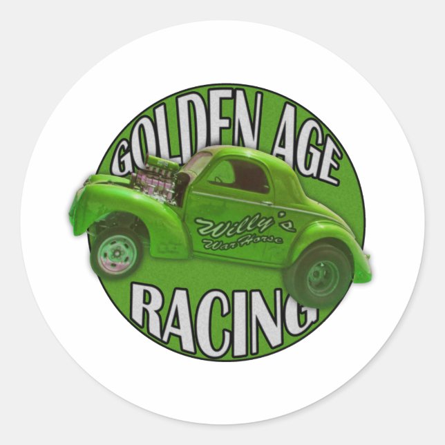 Golden Age Willys Gasser Drag Racing Lime Classic Round Sticker (Front)