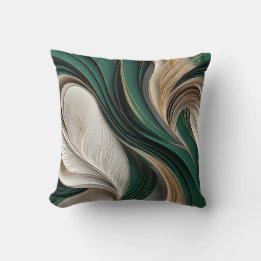 Golden Air – Emerald & Gold Flowing Abstract Throw Pillow