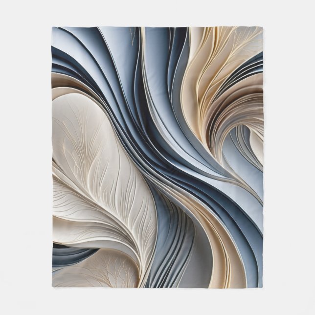 Golden Air - Soft Blue and Gold Flowing Abstract Fleece Blanket (Front)