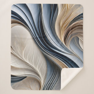 Golden Air - Soft Blue and Gold Flowing Abstract Sherpa Blanket