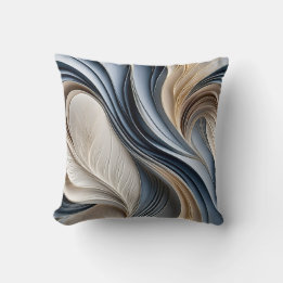 Golden Air - Soft Blue and Gold Flowing Abstract Throw Pillow
