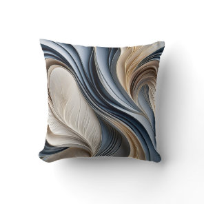 Golden Air - Soft Blue and Gold Flowing Abstract Throw Pillow