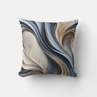 Golden Air - Soft Blue and Gold Flowing Abstract Throw Pillow