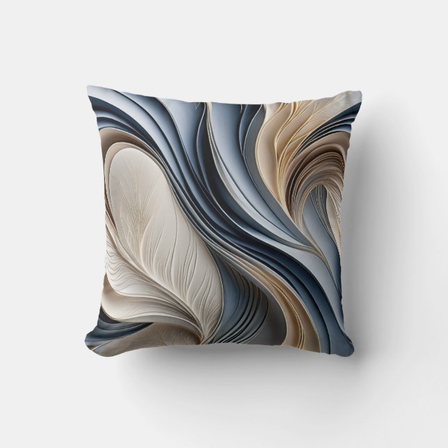 Golden Air - Soft Blue and Gold Flowing Abstract Throw Pillow (Front)