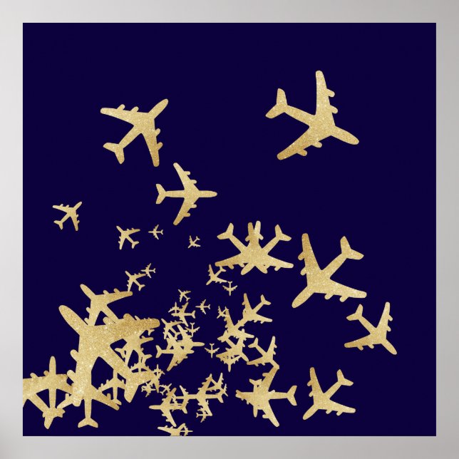 golden airplanes / air-themed travel poster (Front)