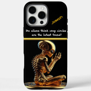 Golden Alien Contemplates Existence iPhone 16 Pro Max Case