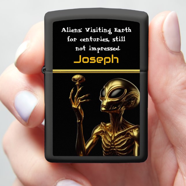 Golden Alien With Mysterious Craft Zippo Lighter (In Hand)