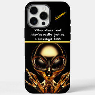 Golden Aliens Encounter at Area 51 iPhone 16 Pro Max Case