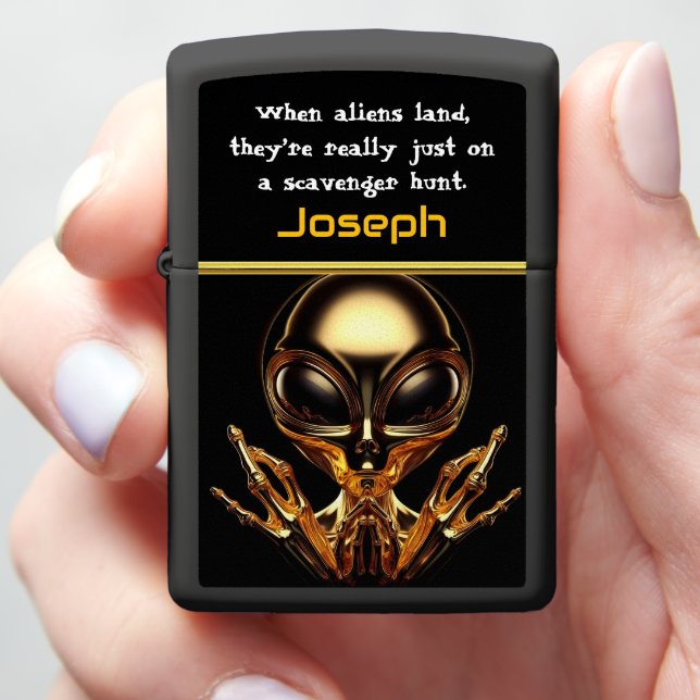 Golden Aliens Encounter at Area 51 Zippo Lighter (In Hand)