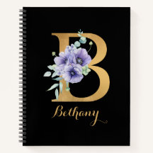 Golden Alphabet B With Flower Personalized