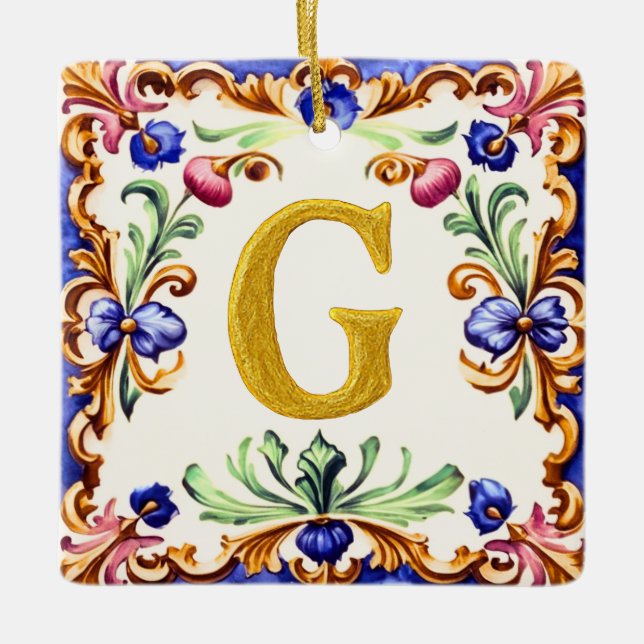 Golden Alphabet – Letter G Ceramic Ornament (Front)