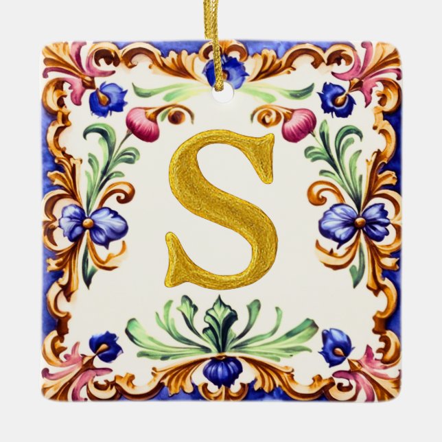 Golden Alphabet – Letter S Ceramic Ornament (Front)